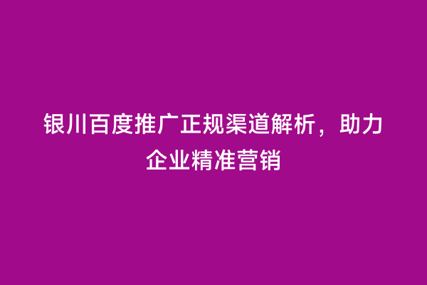 银川百度推广正规渠道解析，助力企业精准营销