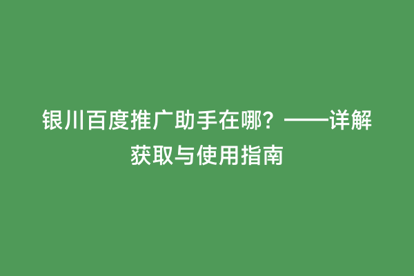 银川百度推广助手在哪？——详解获取与使用指南