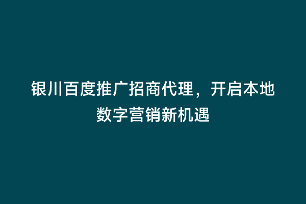 银川百度推广招商代理，开启本地数字营销新机遇