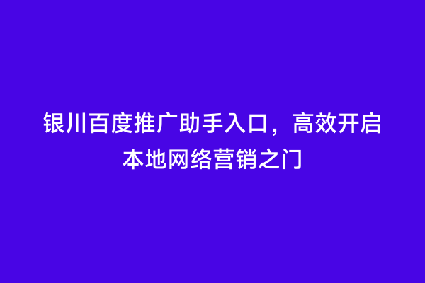 银川百度推广助手入口，高效开启本地网络营销之门