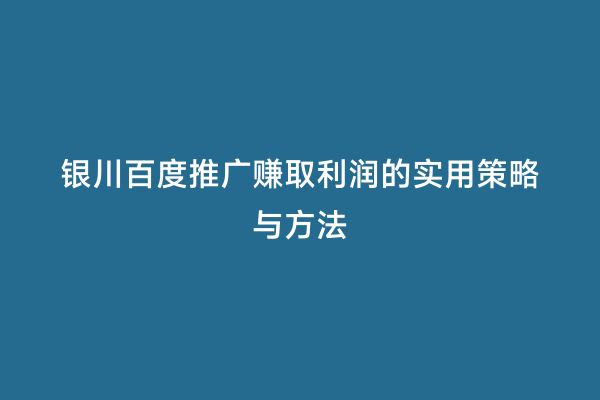 银川百度推广赚取利润的实用策略与方法