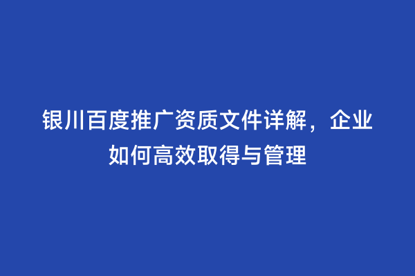 银川百度推广资质文件详解，企业如何高效取得与管理