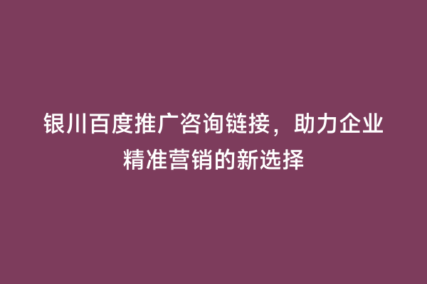 银川百度推广咨询链接，助力企业精准营销的新选择