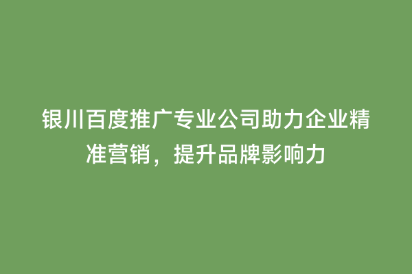银川百度推广专业公司助力企业精准营销，提升品牌影响力