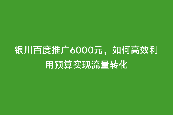 银川百度推广6000元，如何高效利用预算实现流量转化