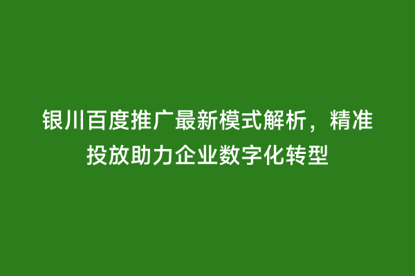银川百度推广最新模式解析，精准投放助力企业数字化转型