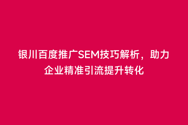 银川百度推广SEM技巧解析，助力企业精准引流提升转化