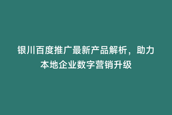 银川百度推广最新产品解析，助力本地企业数字营销升级