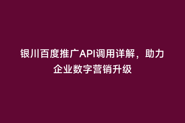 银川百度推广API调用详解，助力企业数字营销升级