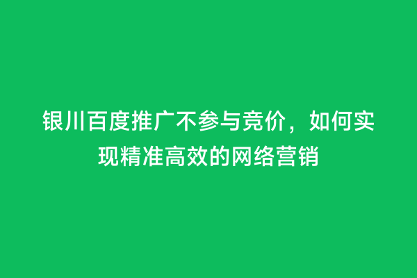 银川百度推广不参与竞价，如何实现精准高效的网络营销