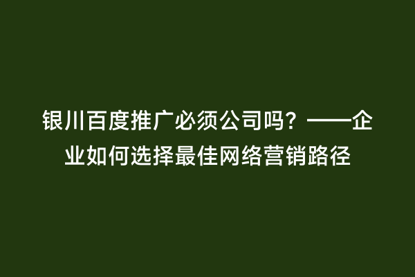银川百度推广必须公司吗？——企业如何选择最佳网络营销路径