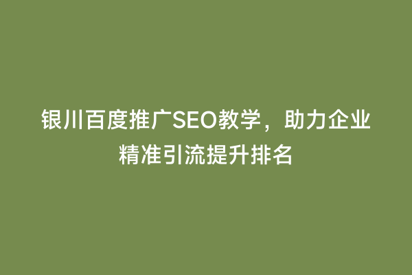 银川百度推广SEO教学，助力企业精准引流提升排名