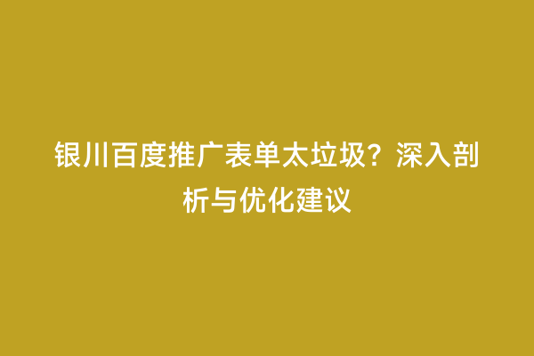 银川百度推广表单太垃圾？深入剖析与优化建议