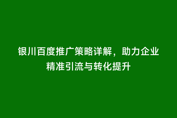 银川百度推广策略详解，助力企业精准引流与转化提升
