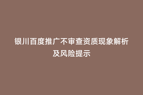 银川百度推广不审查资质现象解析及风险提示