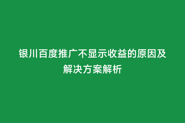 银川百度推广不显示收益的原因及解决方案解析