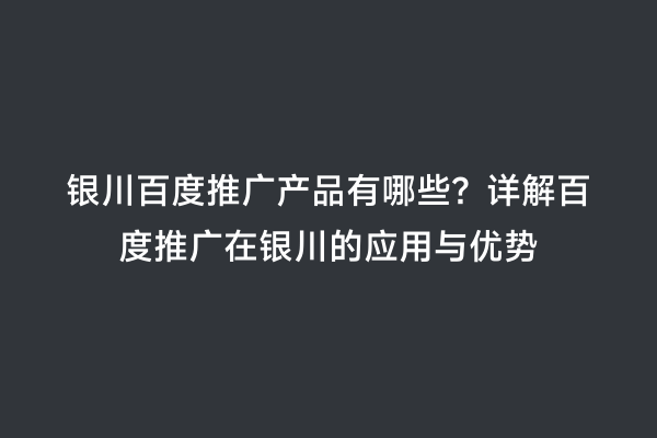 银川百度推广产品有哪些？详解百度推广在银川的应用与优势