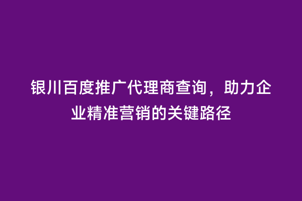银川百度推广代理商查询，助力企业精准营销的关键路径
