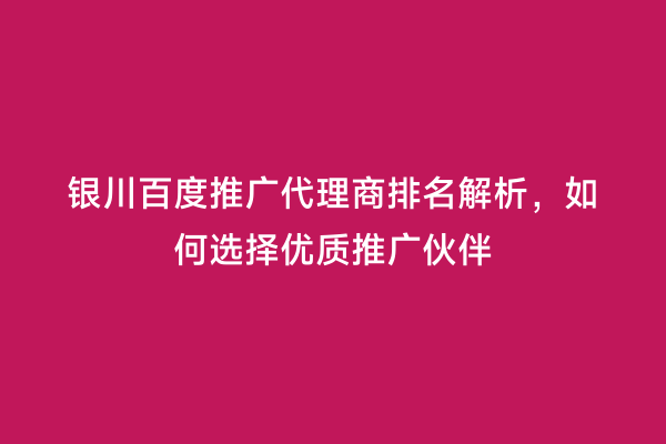 银川百度推广代理商排名解析，如何选择优质推广伙伴