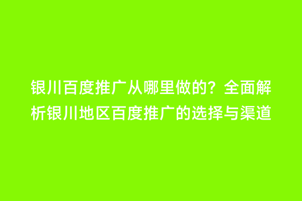 银川百度推广从哪里做的？全面解析银川地区百度推广的选择与渠道