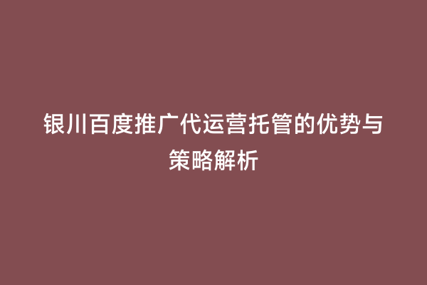 银川百度推广代运营托管的优势与策略解析