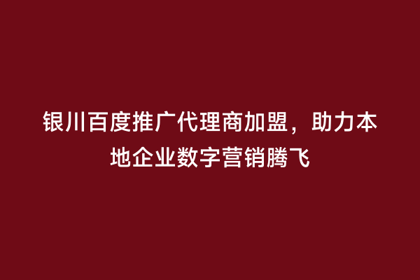 银川百度推广代理商加盟，助力本地企业数字营销腾飞