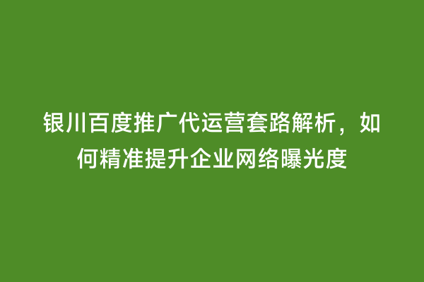 银川百度推广代运营套路解析，如何精准提升企业网络曝光度