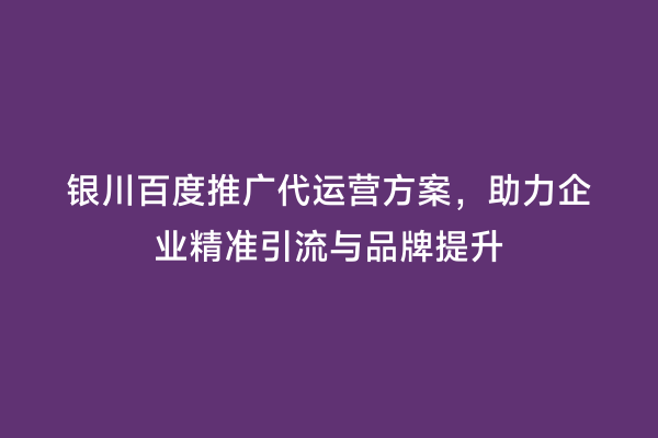 银川百度推广代运营方案，助力企业精准引流与品牌提升