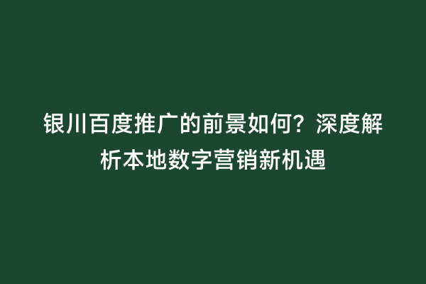 银川百度推广的前景如何？深度解析本地数字营销新机遇