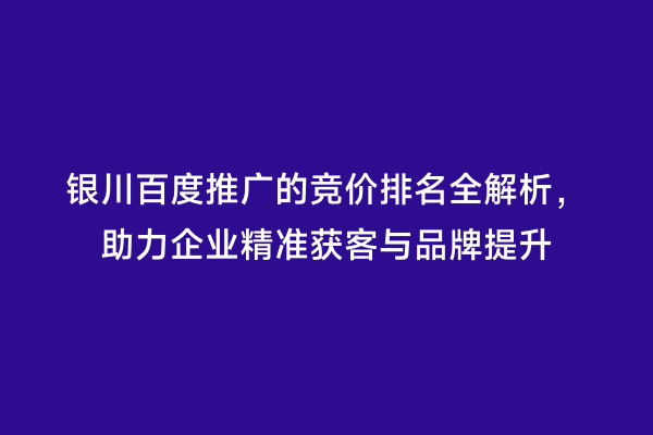 银川百度推广的竞价排名全解析，助力企业精准获客与品牌提升