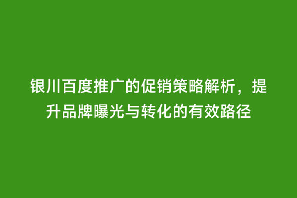 银川百度推广的促销策略解析，提升品牌曝光与转化的有效路径