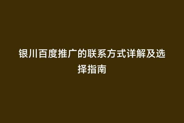 银川百度推广的联系方式详解及选择指南