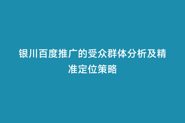 银川百度推广的受众群体分析及精准定位策略