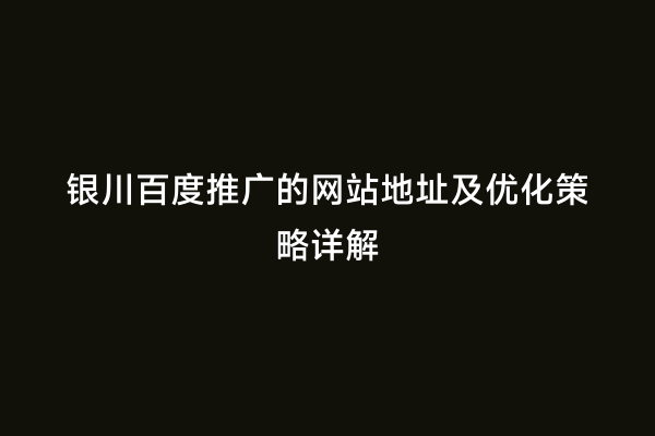 银川百度推广的网站地址及优化策略详解