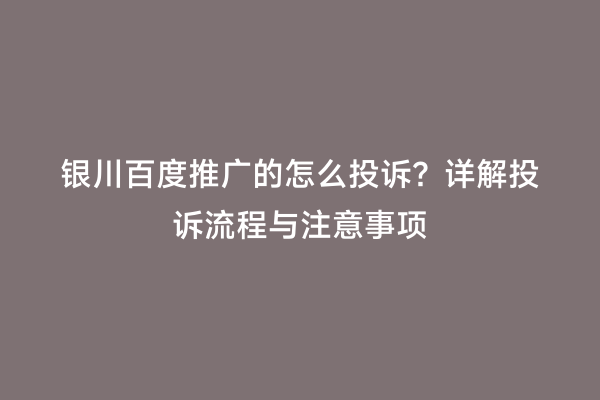 银川百度推广的怎么投诉？详解投诉流程与注意事项