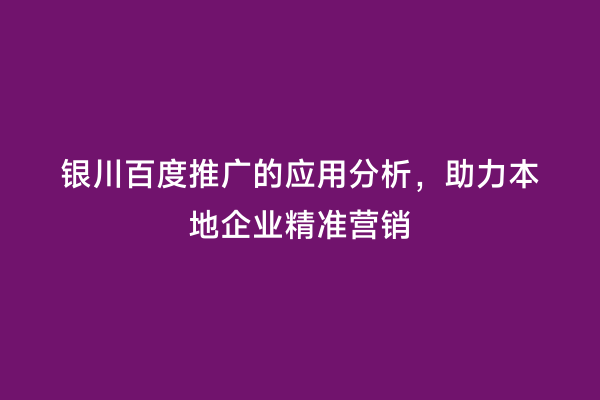 银川百度推广的应用分析，助力本地企业精准营销