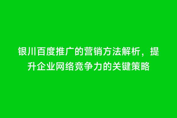 银川百度推广的营销方法解析，提升企业网络竞争力的关键策略