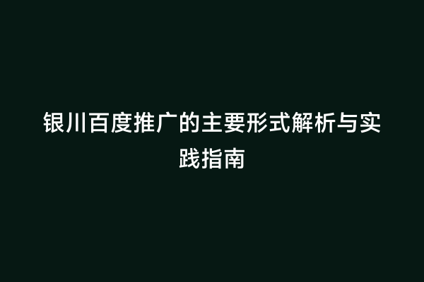 银川百度推广的主要形式解析与实践指南
