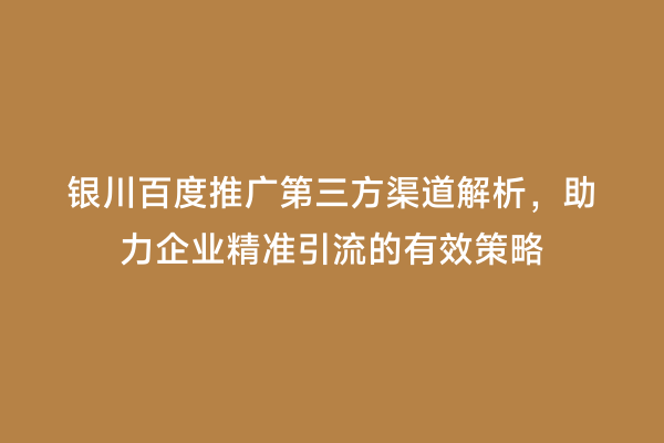 银川百度推广第三方渠道解析，助力企业精准引流的有效策略