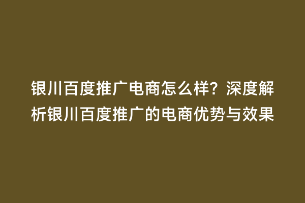 银川百度推广电商怎么样？深度解析银川百度推广的电商优势与效果