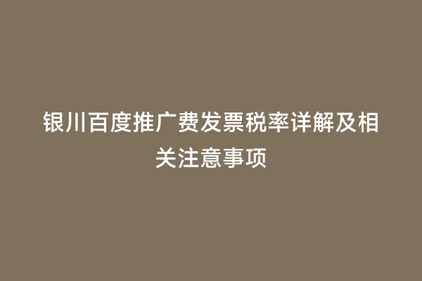 银川百度推广费发票税率详解及相关注意事项