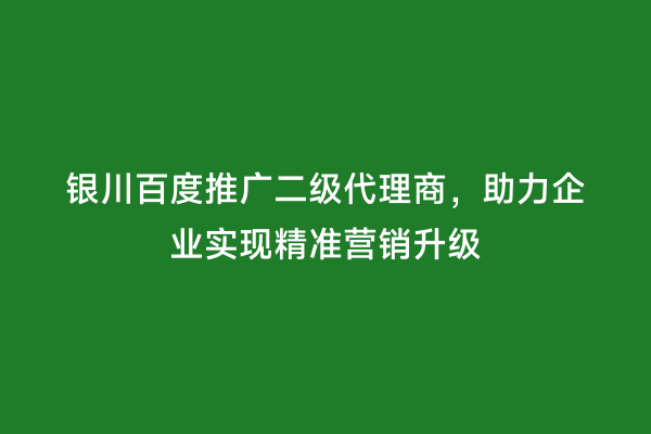 银川百度推广二级代理商，助力企业实现精准营销升级