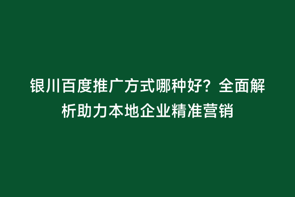 银川百度推广方式哪种好？全面解析助力本地企业精准营销