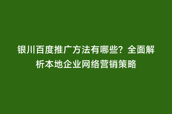 银川百度推广方法有哪些？全面解析本地企业网络营销策略