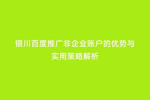 银川百度推广非企业账户的优势与实用策略解析