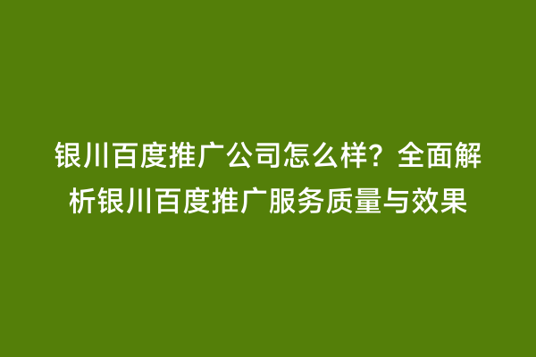 银川百度推广公司怎么样？全面解析银川百度推广服务质量与效果