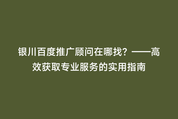 银川百度推广顾问在哪找？——高效获取专业服务的实用指南