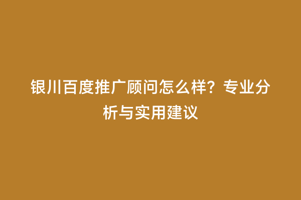 银川百度推广顾问怎么样？专业分析与实用建议