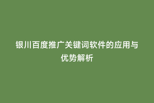 银川百度推广关键词软件的应用与优势解析