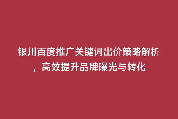 银川百度推广关键词出价策略解析，高效提升品牌曝光与转化